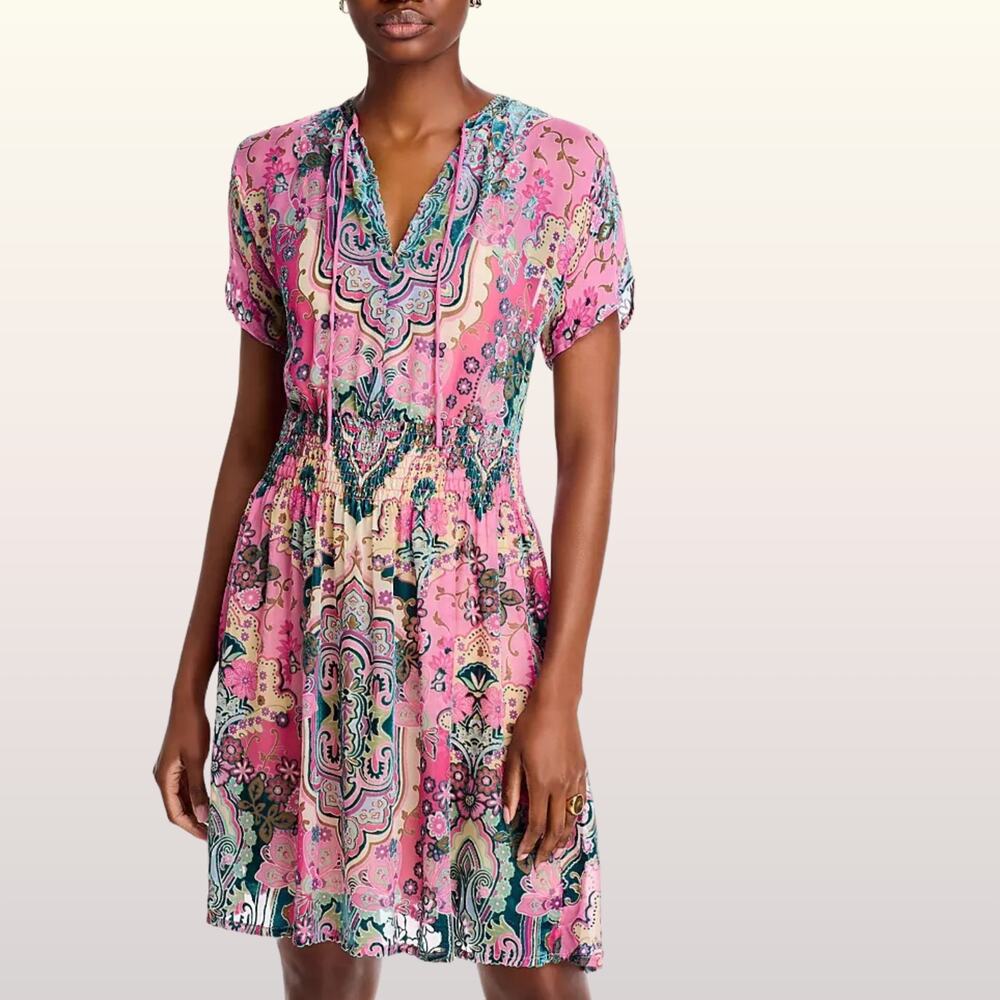 NWT JOHNNY WAS Thia Burn Out Dress size Small Paisley Melody w/ Slip Silk Cotton